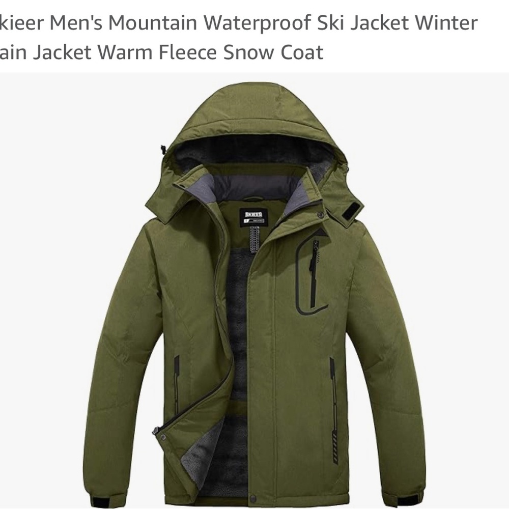 Skieer Men's Mountain Waterproof Ski Jacket Army Green size Medium